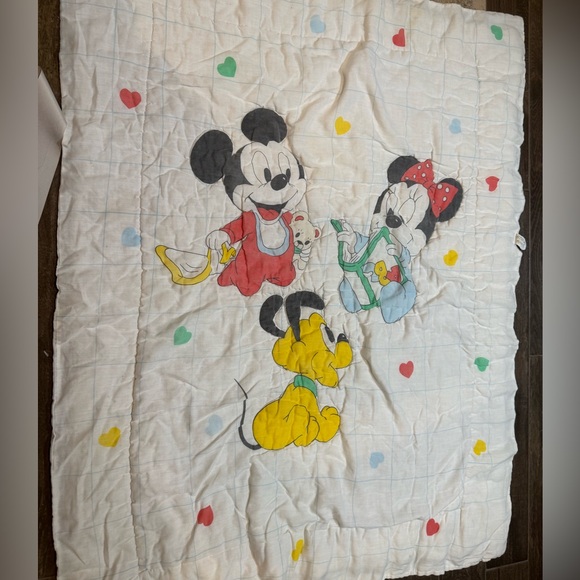 Vintage Dundee Disney Baby Crib Blanket Minnie Mickey Mouse Pluto Quilt 41”x32” - Picture 1 of 9